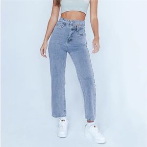 Princess Polly Olivia Double Waistband Wide Leg Jeans Denim (Gently Used)